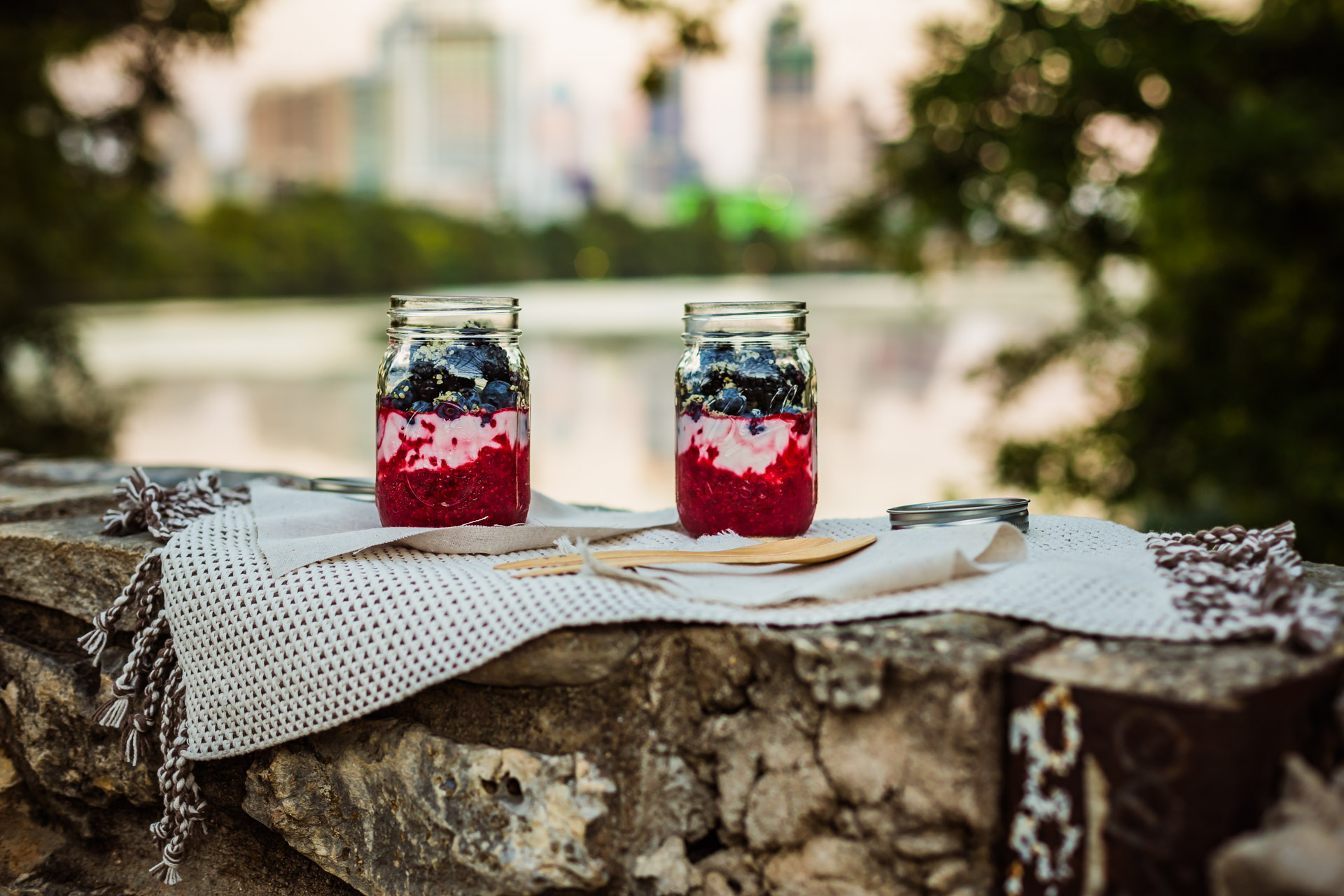 Chia Raspberry Yogurt Jar (front far)